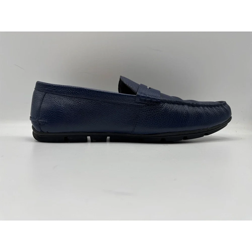 Coach C3098 Men's Navy Blue Pebbled Leather Penny Loafers Driving Shoes Size 12D